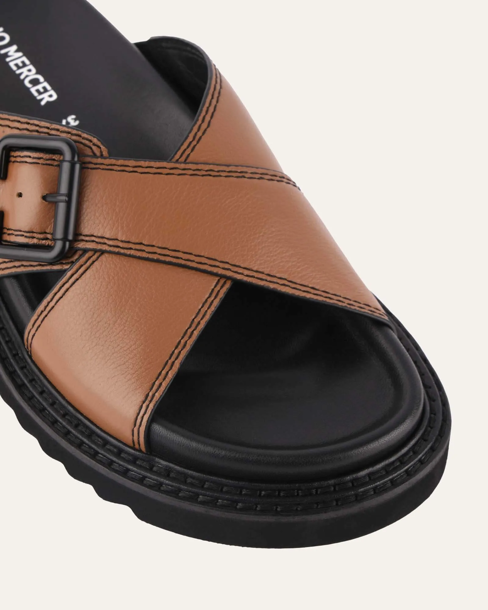 VENOM FLAT SLIDE SANDALS DARK TAN LEATHER