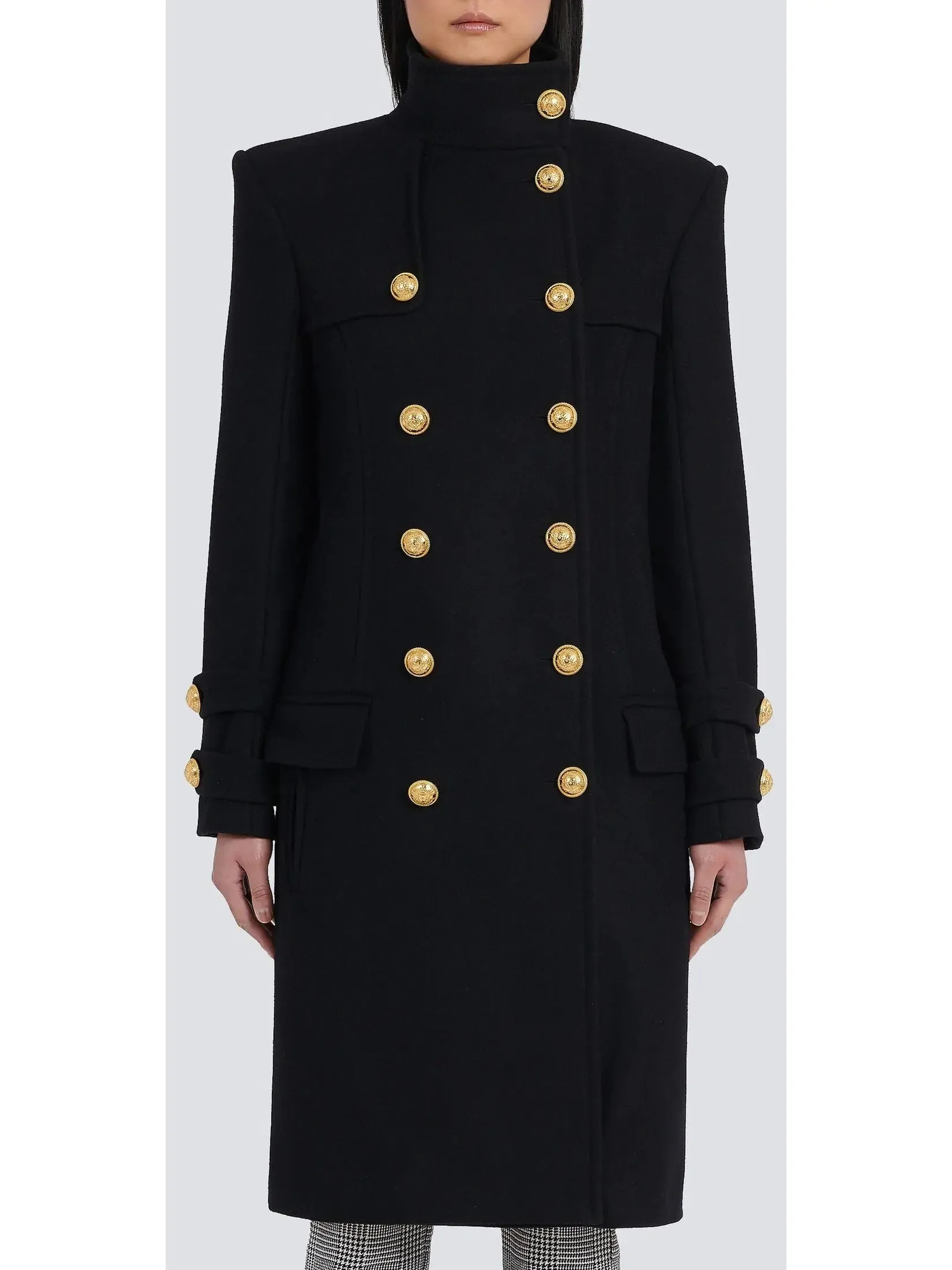 Women’s Double-Breasted Gold-Tone Buttoned Fastening Coat